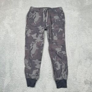 Prana Womens Grey Camo Grid Texture Cargo Jogger Pants Size 0 Drawstring Hiking